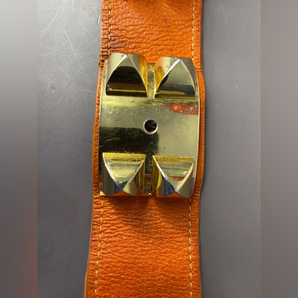 Hermes Collier de Chien Orange Leather and Gold Authentic Bracelet - Picture 8 of 14